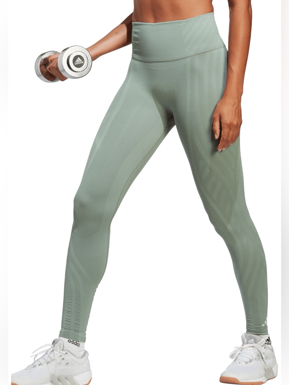 NWT Adidas Formotion Sculpted Leggings in Silver Green Womenโs Size Small